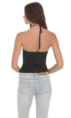 Rhinestone Rosette Top in Black