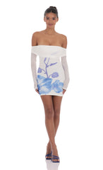 Floral Mesh Off Shoulder Dress in White