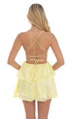 Shimmer Lace Up Dress in Yellow