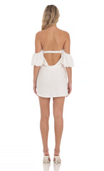 Off Shoulder Puff Sleeve Dress in White