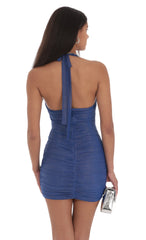Shimmer Ruched Bodycon Dress in Navy
