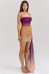 ombre mesh strapless mini dress