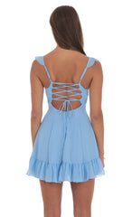 Ruffle Strap Fit and Flare Dress in Light Blue