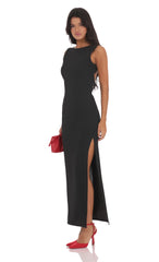 Open Back Bodycon Maxi Dress in Black