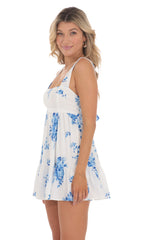 Floral Square Neck Babydoll Dress in White