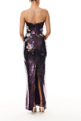 Violet Floral Sequin Gown