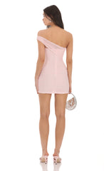 One Off Shoulder Mesh Bodycon Dress in Pink