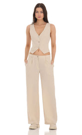 Wide Leg Linen Pants in Beige