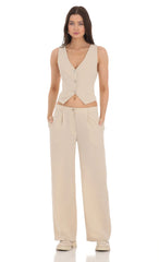 Wide Leg Linen Pants in Beige