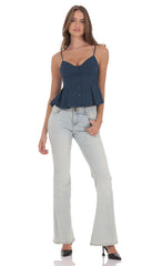 Pinstripe Pleated Flare Top in Navy