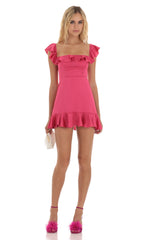 Ruffle Mini Dress in Magenta