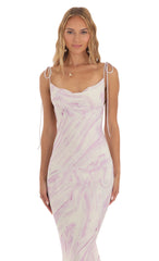 Back Slit Maxi Dress in Purple Swirl
