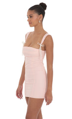 Shoulder Ties Bodycon Dress in Pink