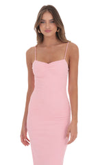 Crinkle Bodycon Maxi Dress in Pink