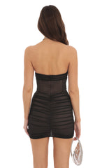 Mesh Strapless Coset Dress in Nude Black
