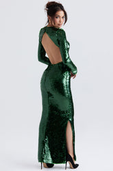 pine green sequin maxi dress