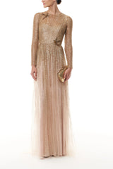 Gold Embroidered Long Sleeve Gown