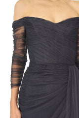 Off The Shoulder Draped Tulle Gown