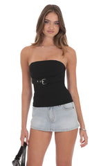 Strapless Buckle Top in Black