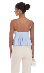 Pinstripe Pleated Flare Top in Sky Blue