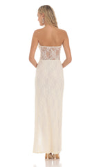 Lace Cutout Strapless Maxi Dress in Cream
