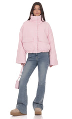 High Collar Cropped Puffer Jacket in Pink