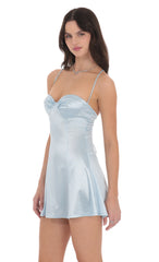 Satin Fit and Flare Dress in Baby Blue