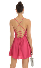 Satin A-Line Dress in Pink