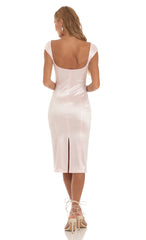 Satin Midi Dress in Pink