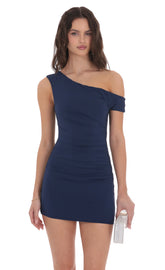 Off Shoulder Bodycon Dress in Navy