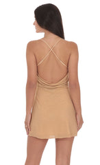 Rhinestone Cowl Neck Dress in Beige