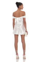 Satin Off Shoulder Dress in White