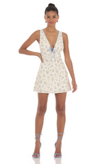 Floral Plunge Neck Dress in Cream