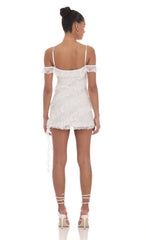 Lace Off Shoulder Ruffle Dress in White