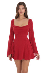 Slinky Flare Sleeve Dress in Red