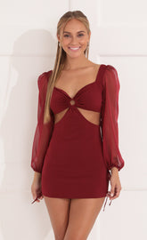 Long Sleeve Cutout Dress in Burgundy