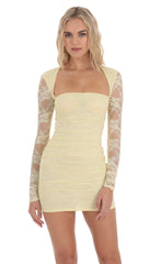 Lace Long Sleeve Bodycon Dress in Yellow