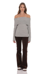 Off Shoulder Knitted Jumper in Grey
