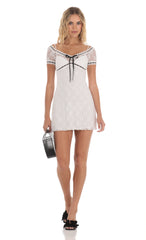 Black Ribbon Lace Dress in White