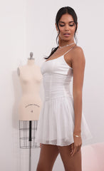 Ruched Waist Chiffon Dress in White