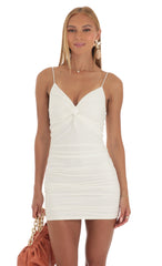 Suede Front Twist Dress in White
