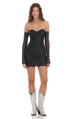 Shimmer Mesh Bodycon Dress in Black