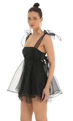 Glitter Bow Baby Doll Dress in Black