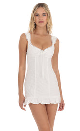 Floral Dotted Ruffle Dress White