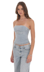 Belted Denim Top in Washed Blue