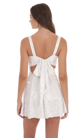 Floral Jacquard A-Line Dress in White