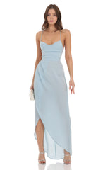 Satin Luxe Maxi in Dusty Blue