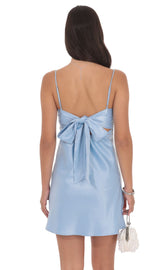 Satin Sweetheart Neck Dress in Light Blue
