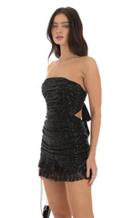 Sequin Ruched Bodycon Dress in Black
