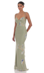 Floral Back Ruffle Maxi Dress in Sage